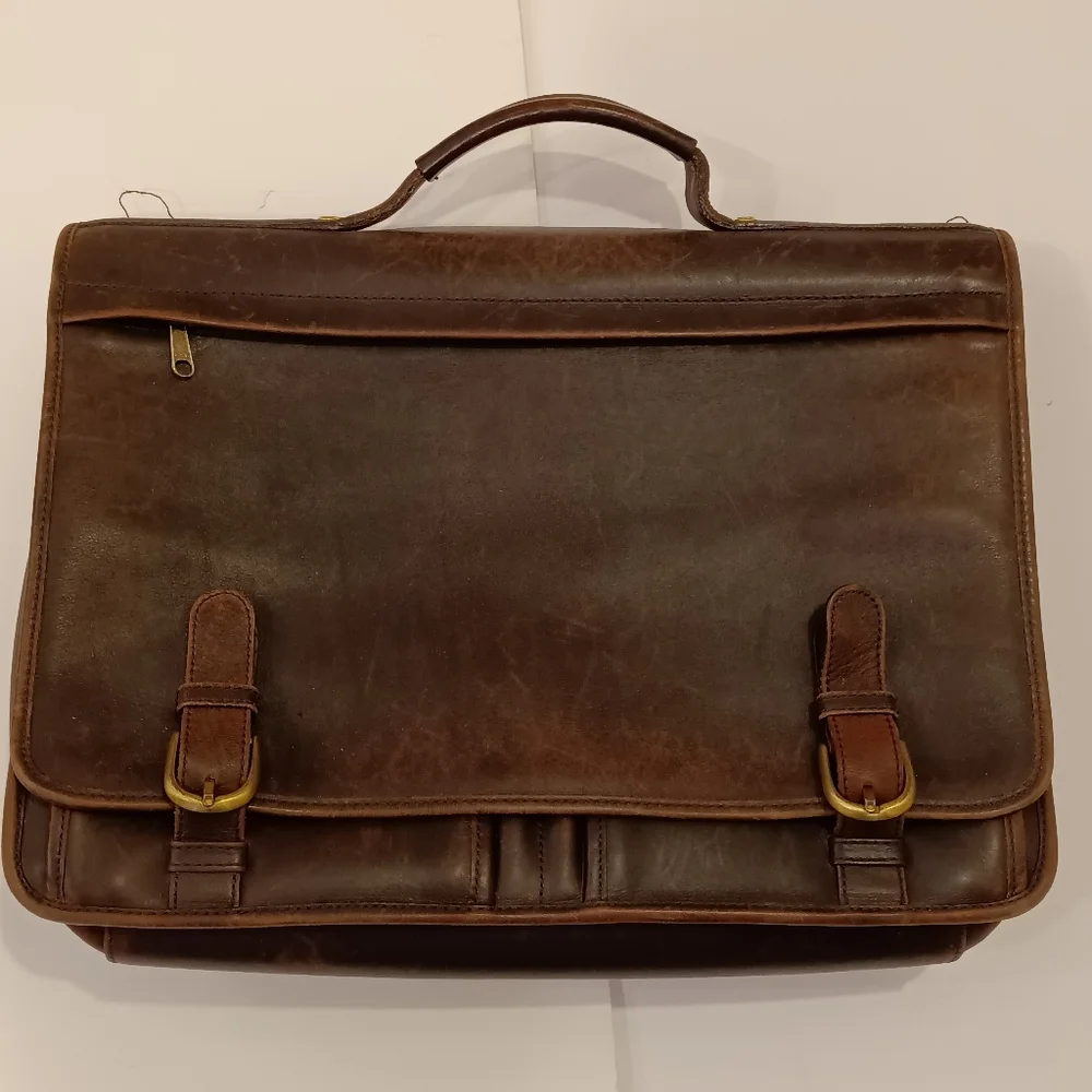 All Leather Distressed Briefcase Portfolio Brown
